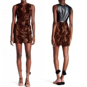 TOPSHOP Sleeveless Leopard Faux Fur Mini Dres